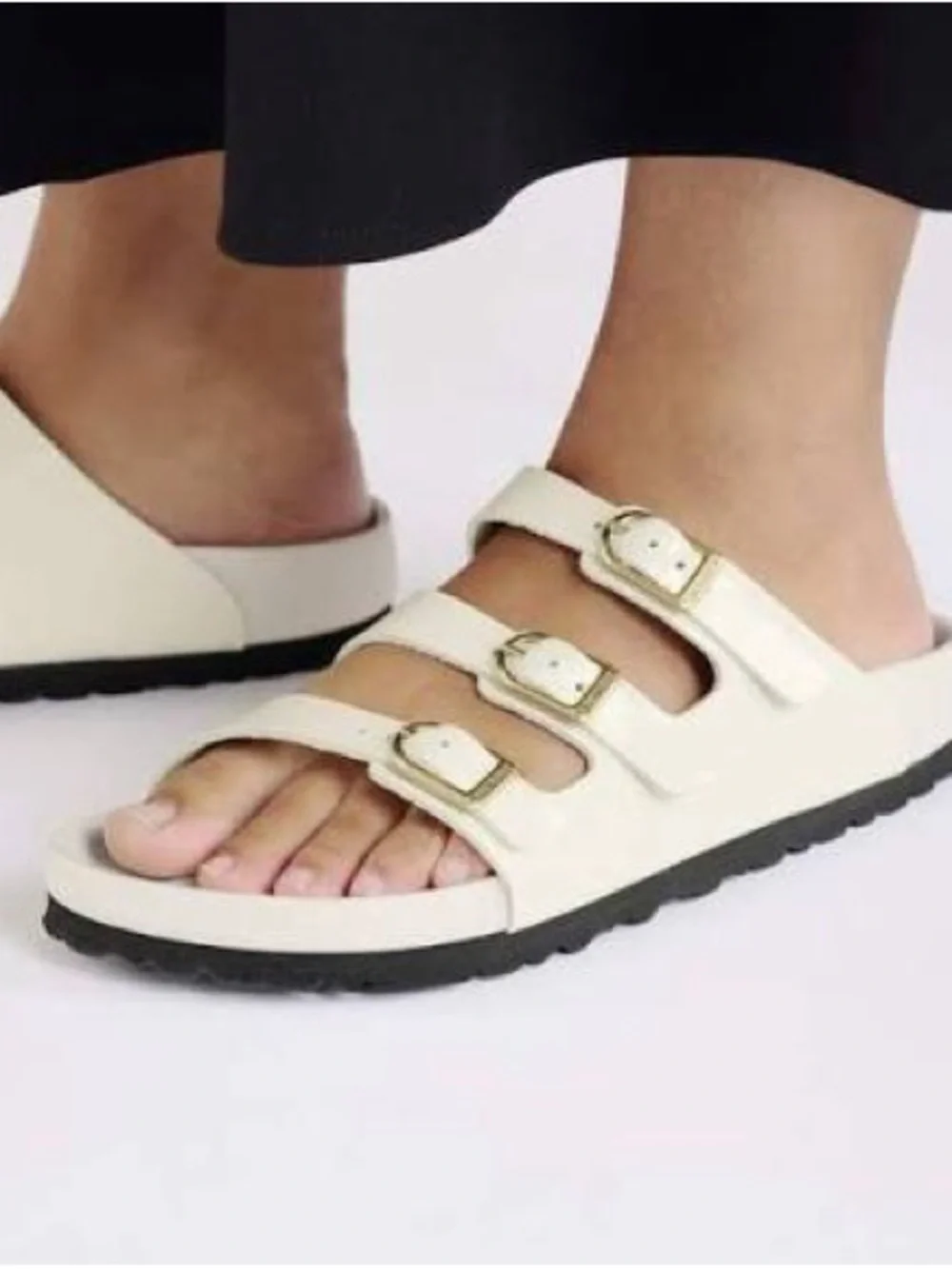 Birkenstock Florida Fresh Sandal in Ecru with Gold Buckles Size 9 NEW